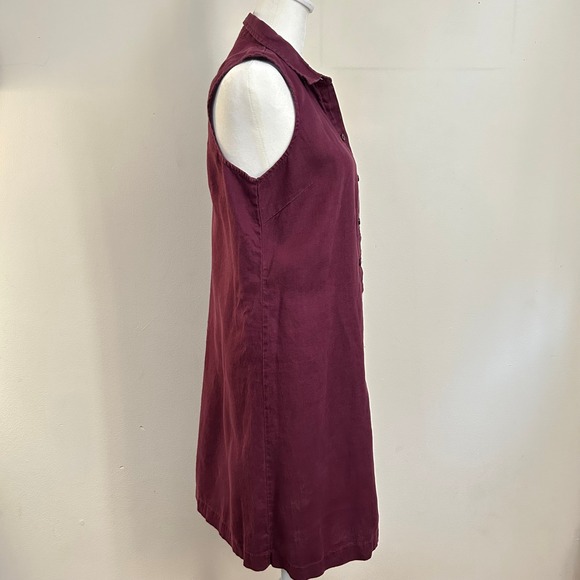 Garnet Hill Sleeveless Button Front Shirt Dress Burgundy Linen Blend Size 6 - Picture 3 of 9